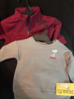 Peanuts Kids Sweatshirts - Gray Ribbed Snoopy Top & Maroon Quarter-Zip Hoodie